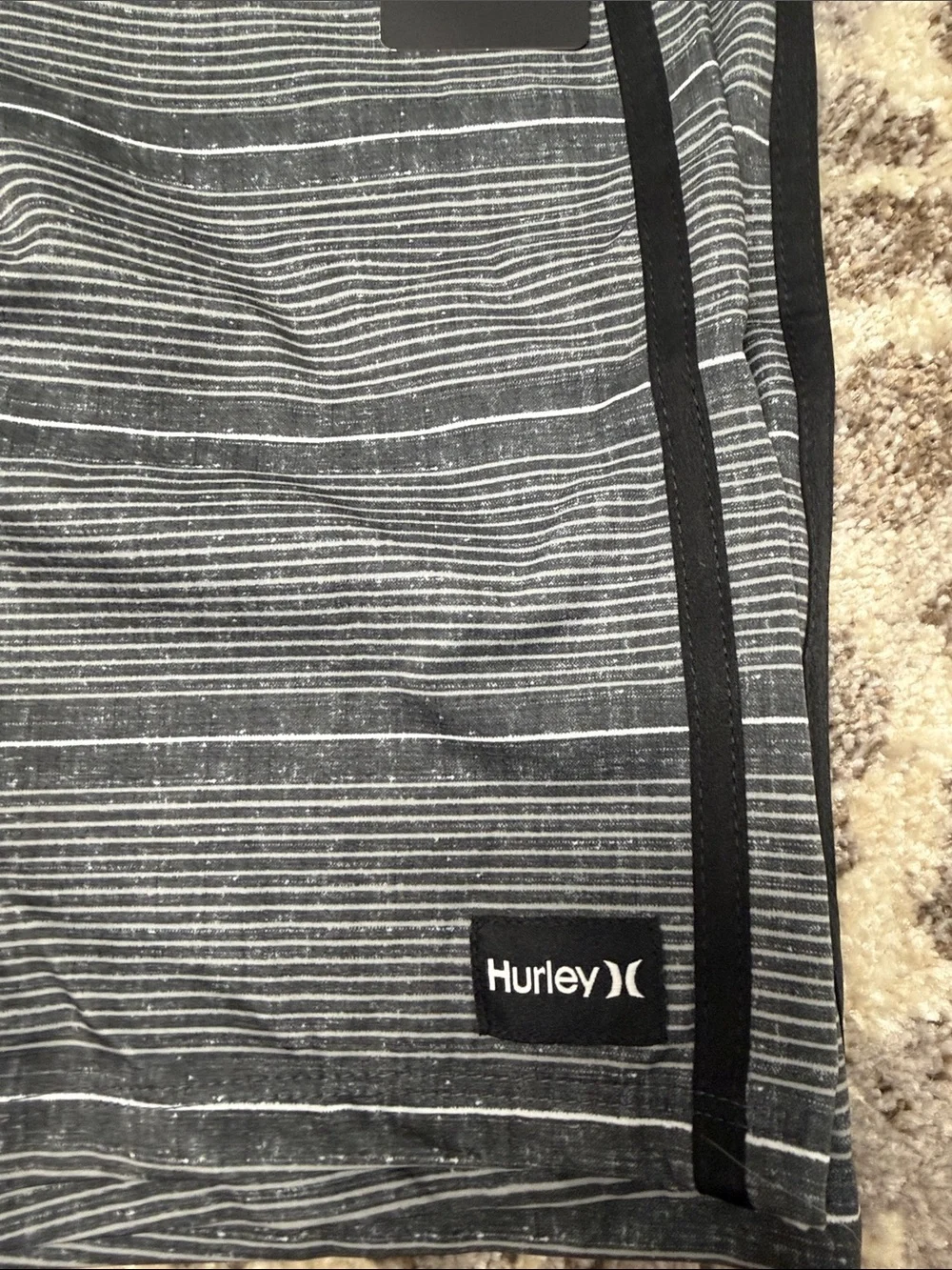 Hurley Black and Gray Striped 4-Way Stretch Board Shorts